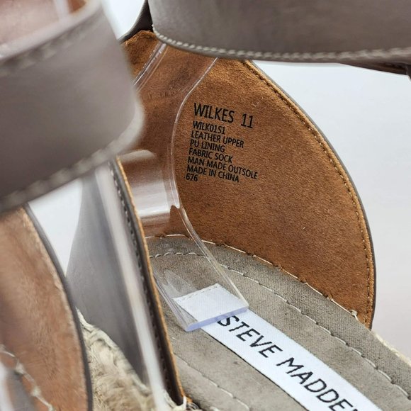 Steve Madden Wilkes Espadrille Wedge 11 Taupe Suede Leather Open Toe Ankle Strap - Picture 3 of 13